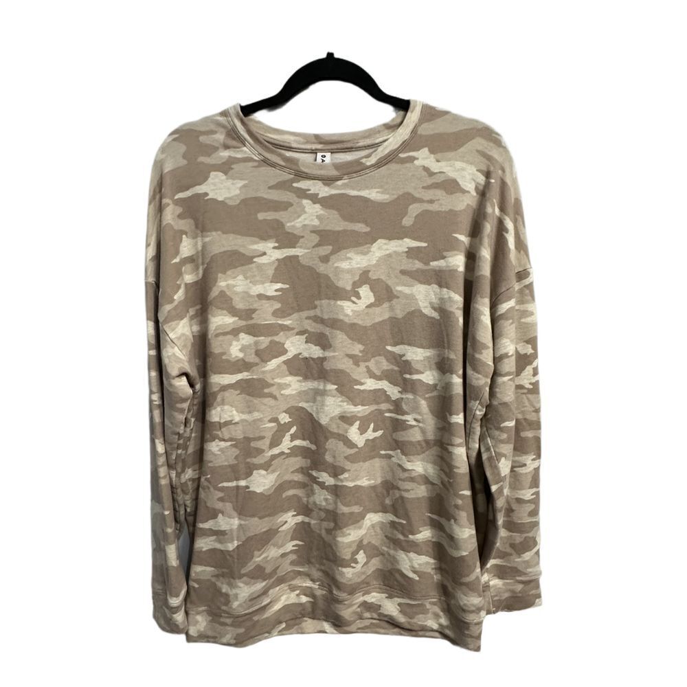 Athleta camo crew neck balance pullover sweatshirt sweater 632058 LT brown white